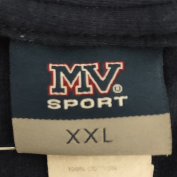 MV Sport T-Shirt 2XL Men VTG Y2K Graphic Tee Navy Cliff Castle Casino Style 207 - Picture 6 of 11